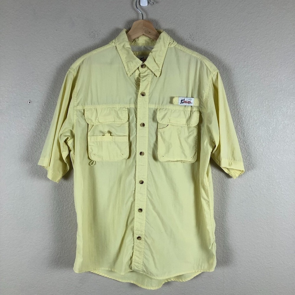 World Wide Sportsman Fishing Shirt Men M Yellow Utility Vented Performance‎ UPF